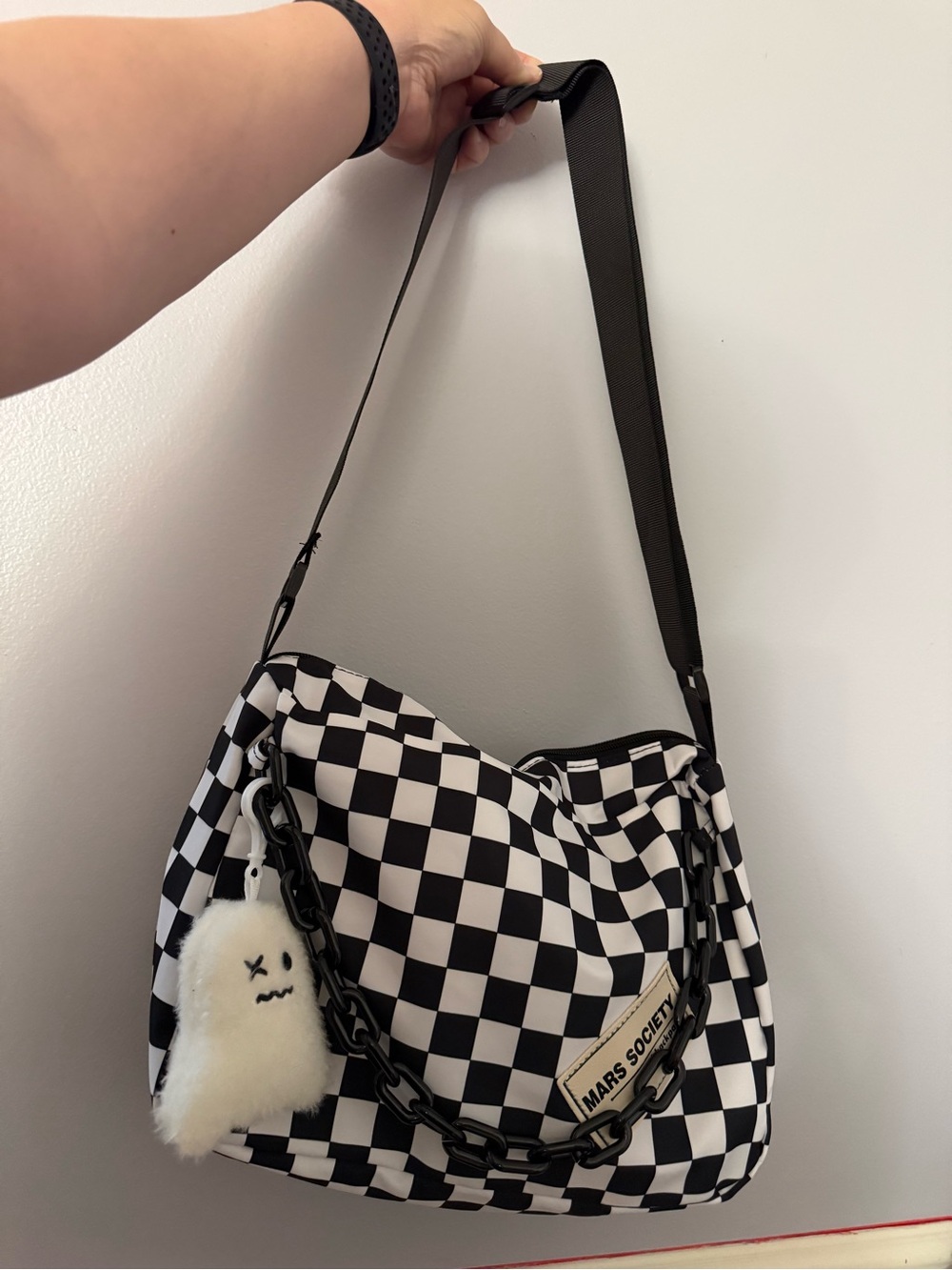 Society Black & White Checker Shoulder Bag with Chain - Picture 4 of 8